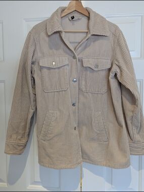 H&M Womens Tan Cream Thick Corduroy Utility Jacket Shacket Oversized XS S